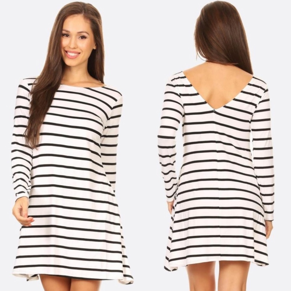 Long Sleeve Black/White Striped Dress